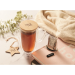 Tall glass mug, transparent handle, wooden lid, 450 ml transparent colour main ambient view