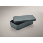 Plastic lunchbox, elastic closing band, 750 ml matt black colour photographic view