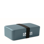 Plastic lunchbox, elastic closing band, 750 ml matt black colour view with print area
