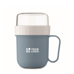 Breakfast to-go mug, 2 separate compartments, 450 ml matt black colour view with print area