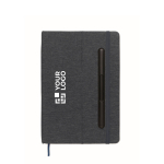 Hardcover notebook, mobile stand function, A5, ruled pages navy-blue colour view with print area