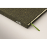 Hardcover notebook, mobile stand function, A5, ruled pages dark green colour photographic view