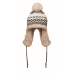 Fleece and polyester beanie, ear flaps, adult size black colour