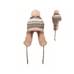 Fleece and polyester beanie, ear flaps, adult size black colour view with print area