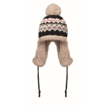 Fleece and polyester beanie, ear flaps, adult size grey colour