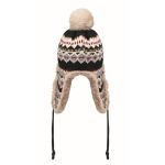 Fleece and polyester beanie, ear flaps, adult size grey colour third view