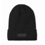 Unisex knitted beanie, assorted colours, custom patch black colour