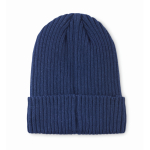 Unisex knitted beanie, assorted colours, custom patch blue colour second view
