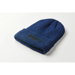 Unisex knitted beanie, assorted colours, custom patch blue colour third photographic view