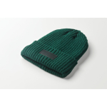 Unisex knitted beanie, assorted colours, custom patch dark green colour third photographic view