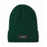 Unisex knitted beanie, assorted colours, custom patch dark green colour main view
