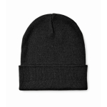 Classic polyester beanie, cuffed, one size black colour