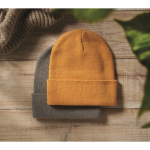 Classic polyester beanie, cuffed, one size yellow colour ambient view