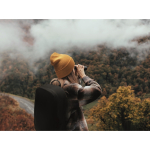 Classic polyester beanie, cuffed, one size yellow colour second ambient view