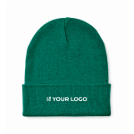 Classic polyester beanie, cuffed, one size dark green colour view with print area