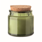 Vanilla-scented candle, vegetable wax, cork lid green colour