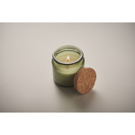 Vanilla-scented candle, vegetable wax, cork lid green colour third photographic view