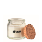 Vanilla-scented candle, vegetable wax, cork lid beige colour view with print area