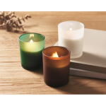 Vanilla-scented candle, vegetable wax, wooden wick brown colour ambient view
