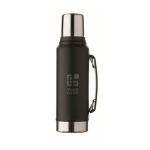 Recycled stainless steel flask, 1 cup, side handle, 1 L black colour view with print area