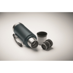 Recycled stainless steel flask, 1 cup, side handle, 1 L navy-blue colour fourth photographic view