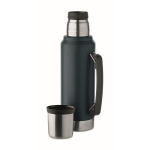 Recycled stainless steel flask, 1 cup, side handle, 1 L navy-blue colour fifth view