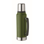 Recycled stainless steel flask, 1 cup, side handle, 1 L dark green colour