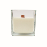 Large vanilla-scented candle, single wick, glass jar transparent colour fourth view