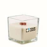 Large vanilla-scented candle, single wick, glass jar transparent colour view with print area
