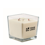 Extra-large vanilla-scented candle, 2 wooden wicks transparent colour view with print area