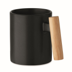 Ceramic mug, straight wooden handle, 320 ml black colour