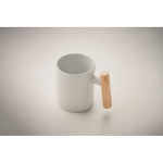 Ceramic mug, straight wooden handle, 320 ml white colour third photographic view