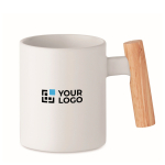 Ceramic mug, straight wooden handle, 320 ml white colour view with print area