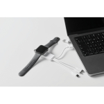 Keyring, multiple charging cables, assorted connectors white colour photographic view