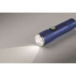 Extendable recycled aluminium torch, 3 light settings, zoom blue colour third photographic view