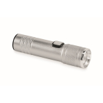 Extendable recycled aluminium torch, 3 light settings, zoom matt silver colour