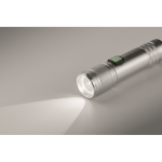 Extendable recycled aluminium torch, 3 light settings, zoom matt silver colour third photographic view