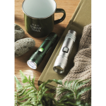 Extendable recycled aluminium torch, 3 light settings, zoom matt silver colour main ambient view