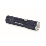 Extendable recycled aluminium torch, 3 light settings, zoom navy-blue colour main view
