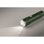 Extendable recycled aluminium torch, 3 light settings, zoom dark green colour third photographic view