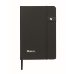 Black hardcover notebook, USB memory included, A5, ruled pages black colour