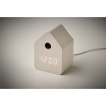 Small birdhouse-shaped desk clock, with alarm white colour fifth photographic view