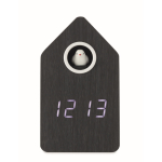 Birdhouse-shaped alarm clock, white LED screen black colour second view
