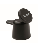 Charging base, phone and Apple® watch, mobile stand black colour view with print area
