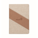 Notebook with cork and cotton details, wireless charger, A5 beige colour main view