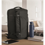Travel backpack, multiple compartments black colour ambient view
