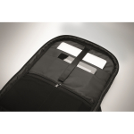 Travel backpack, multiple compartments black colour photographic view