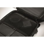 Travel backpack, multiple compartments black colour photographic view
