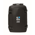 Travel backpack, multiple compartments black colour view with print area