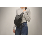 Elegant black synthetic leather shoulder bag, soft touch black colour eighth photographic view